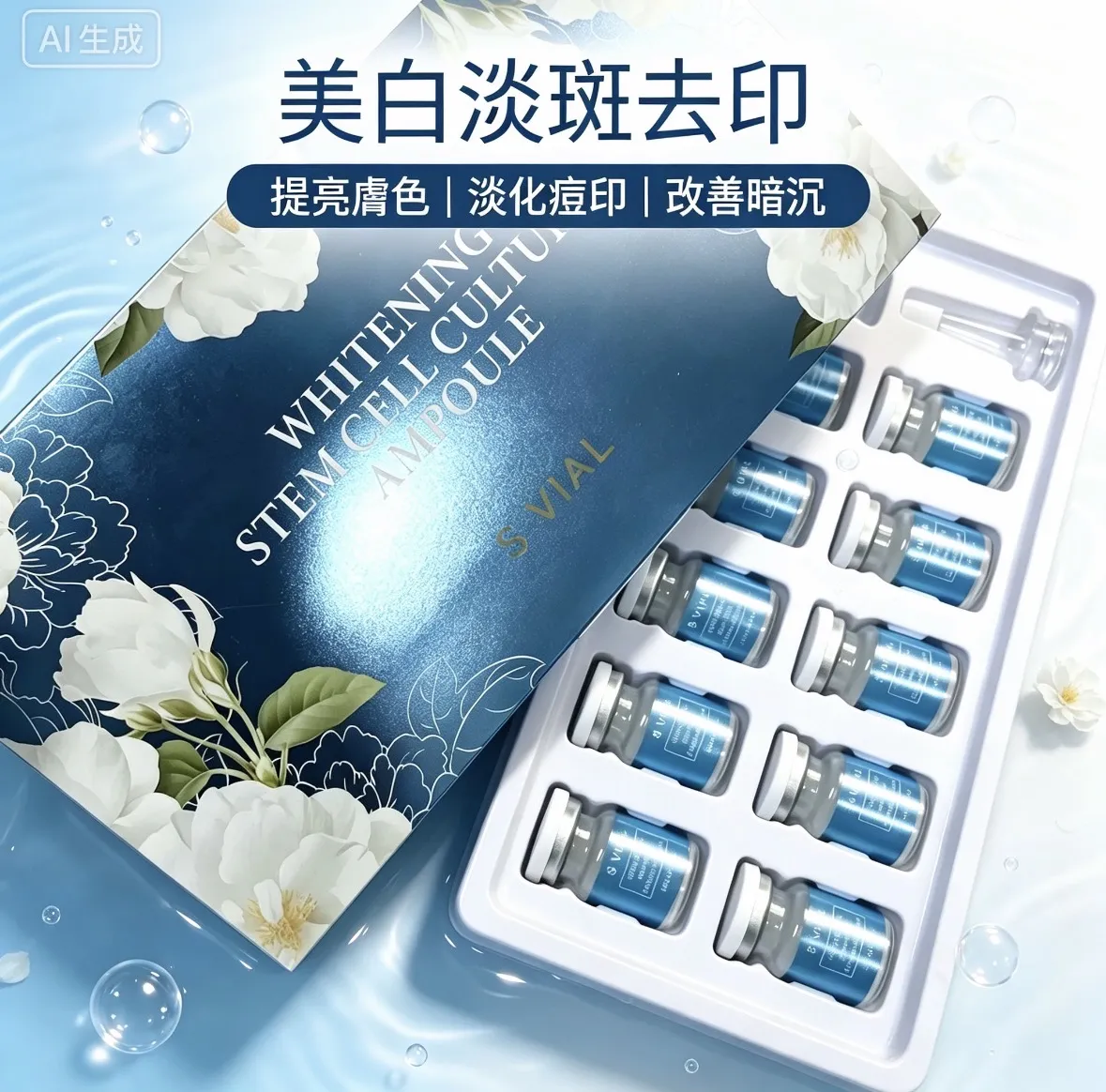 韩国🇰🇷大热品牌S VIAL 美白干细胞安瓶 5mlx10pcs   WHITENING STEM CELL CULTURE AMPOULE  2. 规格：一盒10樽，单樽容量5ml
