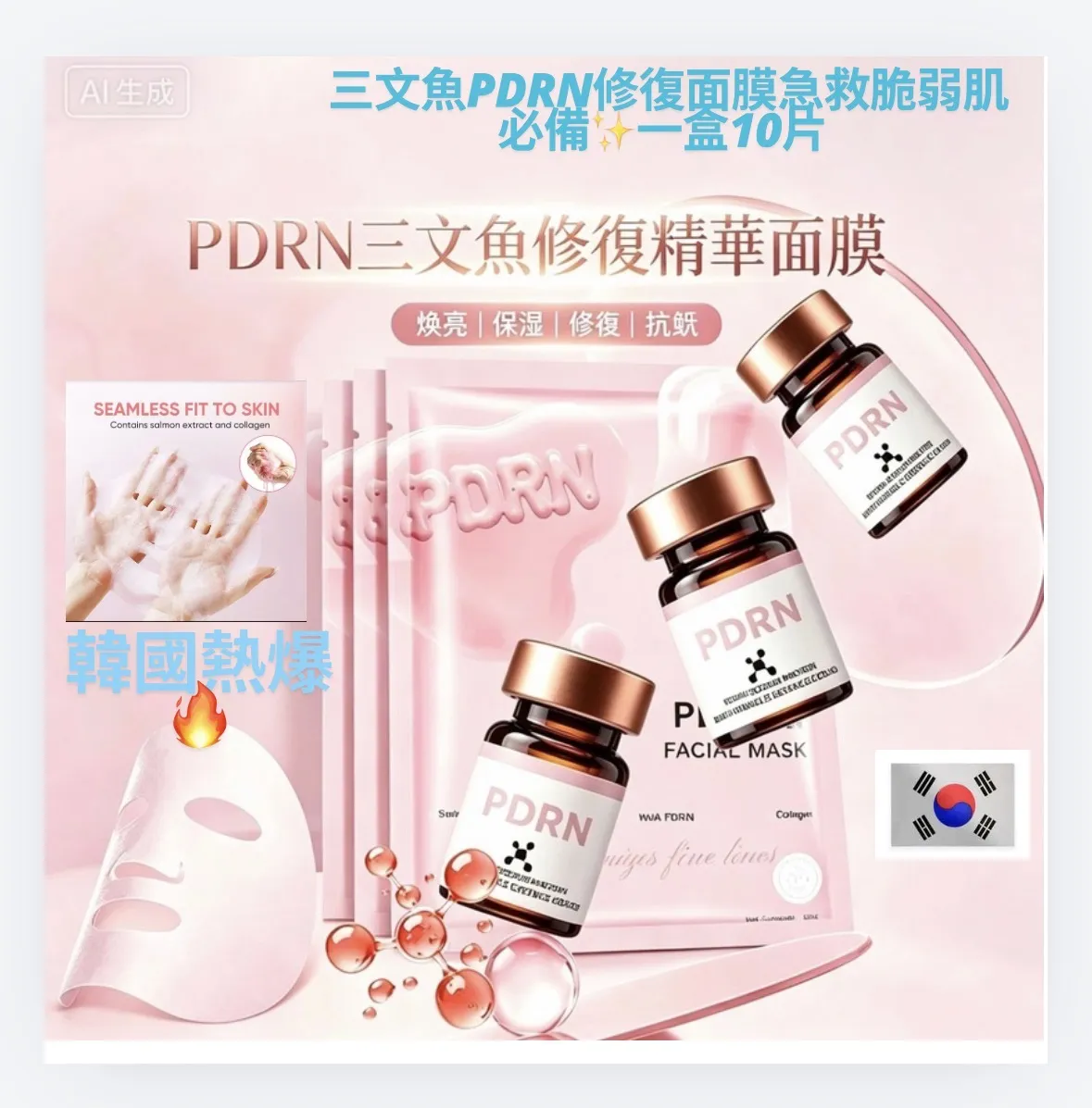 韓國🇰🇷三文魚PDRN修復面膜｜急救脆弱肌必備✨一盒10片